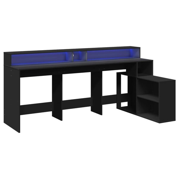 Bureau table poste de travail meuble d'ordinateur informatique étude avec lumières LED 200 x 104 x 91 cm bois d'ingénierie noir 02_0023432