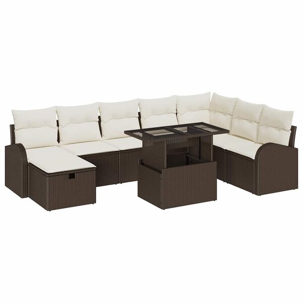 vidaXL Ensemble de canapé de jardin 9 Pièces Marron Poly rotin