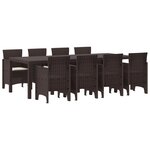 vidaXL Ensemble de salle à manger de jardin 9 pièces avec coussins marron en poly rattan