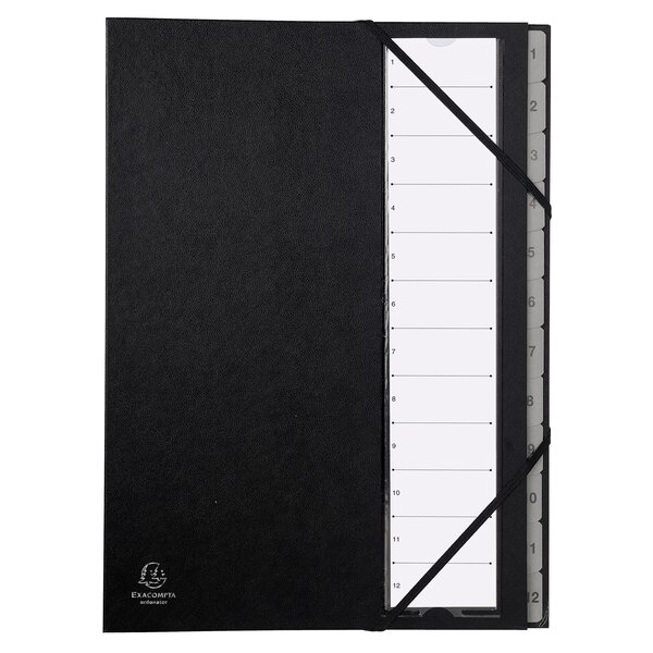Trieur Rigide Ordonator Numerique Dos Extensible 12 Compartiments 1 À 12 - Noir - X 12 - Exacompta
