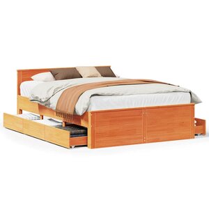 vidaXL Cadre de lit sans matelas avec tête de lit brun cire 140x190 cm