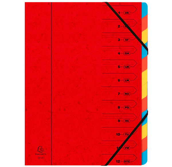 Trieur agrafé 24 x 32 cm avec élastiques 12 compartiments Rouge EXACOMPTA