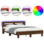 vidaXL Cadre de lit avec tête de lit et LED chêne marron 140x190 cm