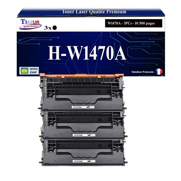 T3AZUR -3x Toners compatibles avec HP W1470A (147A) pour HP LaserJet Enterprise Flow MFP M634h  M635z  M636z