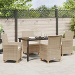 vidaXL Set de dîner de jardin 5 pièces avec coussins Beige Rotin Poly