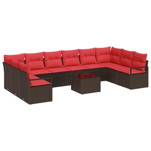 vidaXL Ensemble de canapé de jardin 11 Pièces Marron et rouge