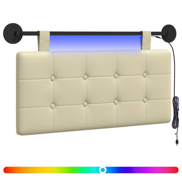 vidaXL Tête de lit suspendue Avec lumière LED Crème Simili cuir
