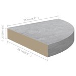 vidaXL Étagères d'angle murales 2 Pièces Gris béton 25x25x3 8 cm MDF