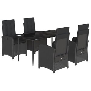 vidaXL Ensemble à manger de jardin coussins 5Pièces Noir Résine tressée