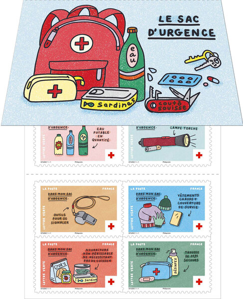 Carnet 10 timbres - La Croix Rouge Française - Le sac d'urgence - Lettre Verte