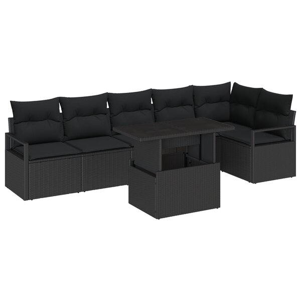 Ensemble de Canapé de Jardin 7 Pièces avec Coussins en Rattan Noir