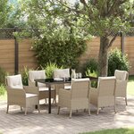 vidaXL Ensemble de Salle à Manger de Jardin 7 pièces avec Coussins Beige Poly Rattan
