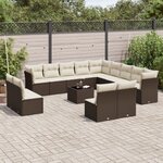 vidaXL Salon de jardin avec coussins 14 Pièces marron résine tressée