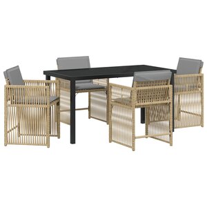 vidaXL Set de Salle à Manger de Jardin de 5 Pièces avec Coussins Rattan Poly Beige