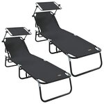 vidaXL Chaise longue pliante 2 Pièces Noir 56 x 190 x 81cm tissu