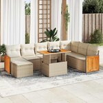 vidaXL Salon de jardin avec coussins 9 Pièces beige résine tressée acacia
