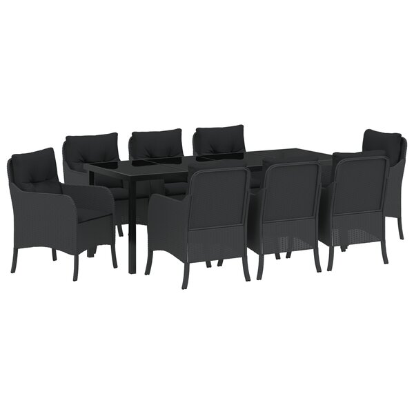 vidaXL Set de repas de jardin 9 pièces avec coussins Noir Poly Rattan