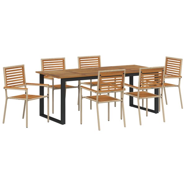 vidaXL Ensemble de salle à manger de jardin 7 pièces Beige Poly Rattan Acacia