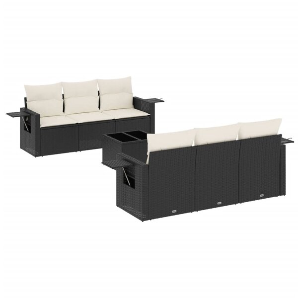 vidaXL Salon de jardin 7 Pièces avec coussins noir résine tressée