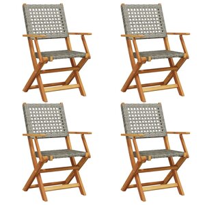 vidaXL Chaises de jardin pliantes lot de 4 gris poly rotin bois massif