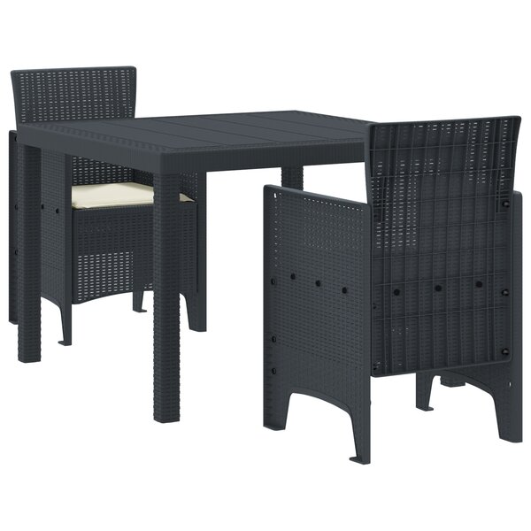 vidaXL Ensemble de salle à manger de jardin 3 pièces avec coussins en rotin poly anthracite