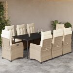 vidaXL Ensemble à manger de jardin et coussins 9 Pièces beige Poly rotin