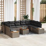 vidaXL Set de salon de jardin de 10 pièces avec coussins en poly rotin gris et acacia