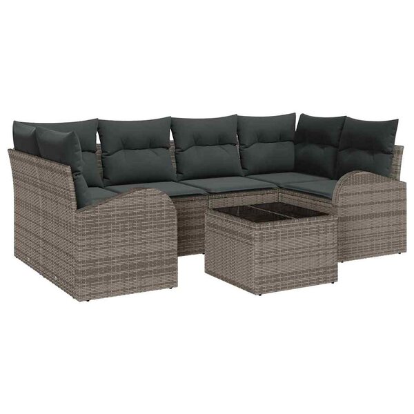vidaXL Ensemble de canapé de jardin avec stockage 7 Pièces Gris polyrotin