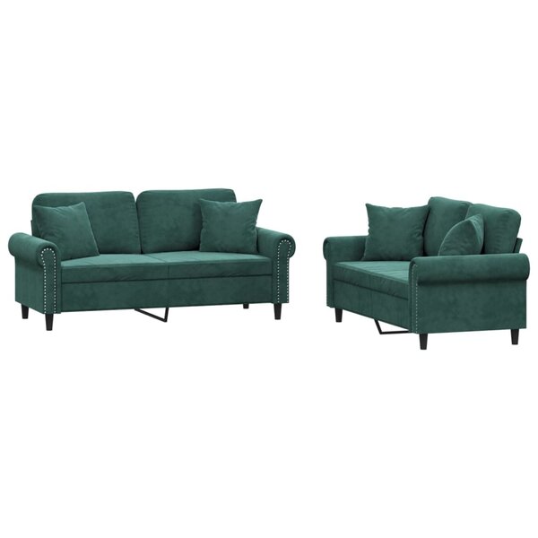 vidaXL Ensemble de canapés 2 Pièces avec coussins vert foncé velours