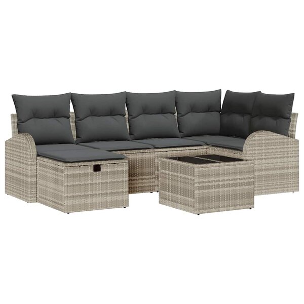 vidaXL Ensemble de Canapés avec coussin 7 Pièces Gris clair polyrotin