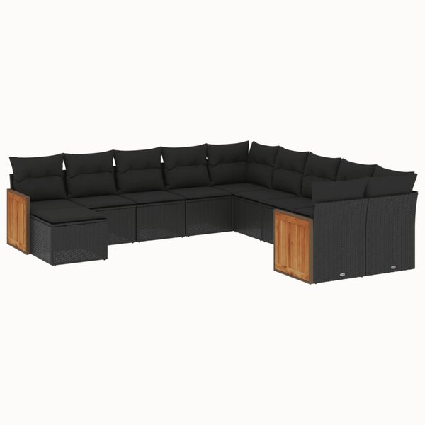vidaXL Salon de jardin 11 Pièces avec coussins noir résine tressée