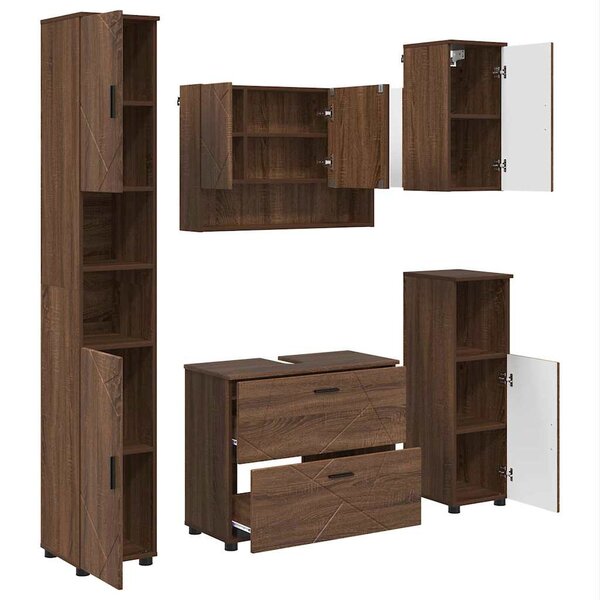 vidaXL Ensemble de mobilier de salle de bain 5 Pièces Chêne marron