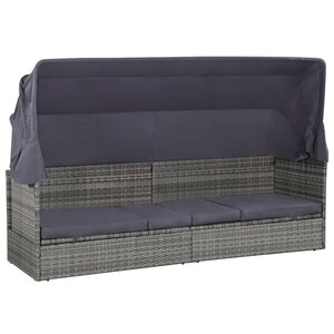 Lit de jardin avec auvent gris 205 x 62 cm résine tressée 02_0011998