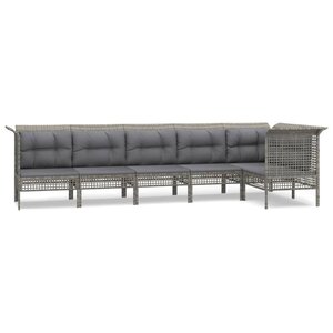 vidaXL Salon de jardin 6 Pièces avec coussins Gris Résine tressée