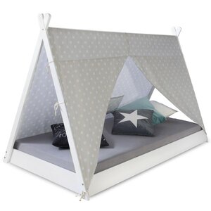 Lit enfant tipi avec matelas lit tente 90x200 lit ado toile gris blanc étoiles