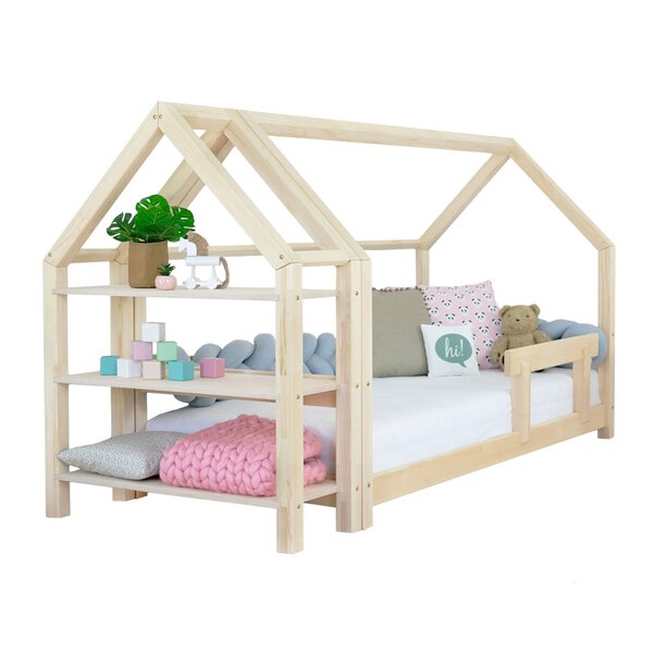 Lit cabane avec étagère 80 x 160 naturel