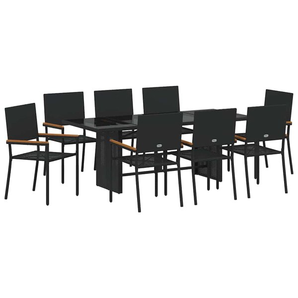 vidaXL Ensemble de salle à manger pour jardin 9 Pièces Noir polyrotin