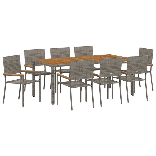 Ensemble de Salle à Manger de Jardin vidaXL 9 Pièces Gris Rattan Poly