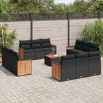 vidaXL Salon de jardin avec coussins 13 Pièces noir résine tressée