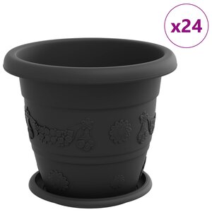 vidaXL Pots de plantes 24 Pièces Noir Ø 26 x 21.5 cm Plastique