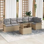 vidaXL Ensemble de canapé de jardin 7 Pièces Beige Poly rotin