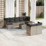 vidaXL Salon de jardin avec coussins 10 Pièces gris résine tressée