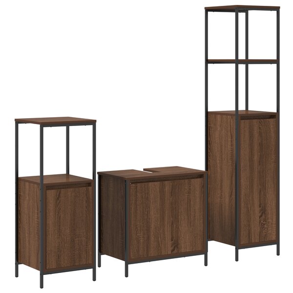 vidaXL Ensemble de meubles de salle de bain en 3 pièces en bois d'ingénierie chêne brun