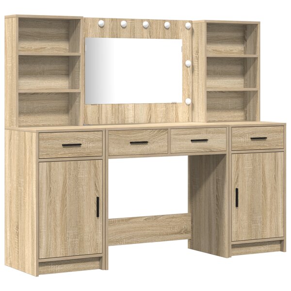 Ensemble de table de maquillage 3 pièces vidaXL en bois d'ingénierie chêne Sonoma