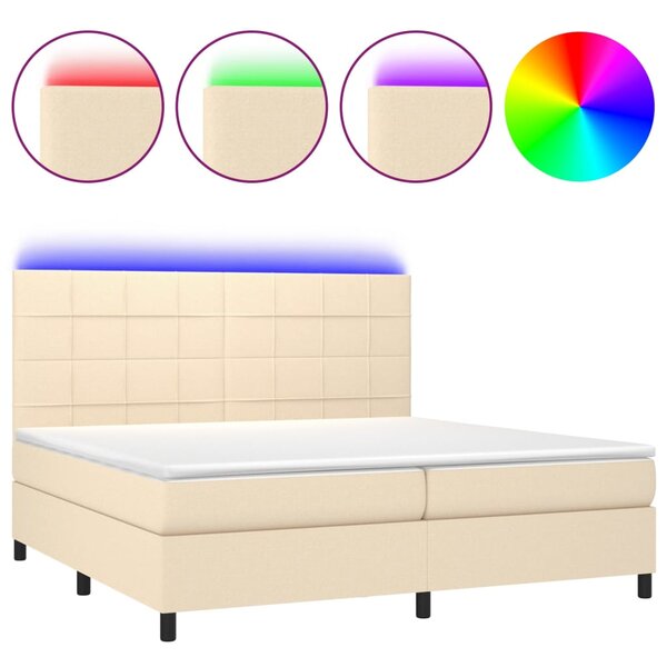 vidaXL Sommier à lattes de lit et matelas et LED Crème 200x200cm Tissu