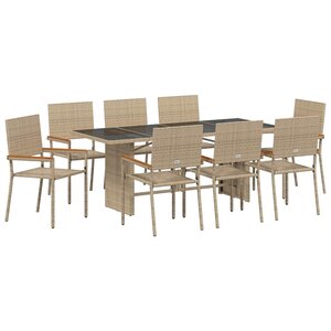 vidaXL Ensemble de salle à manger pour jardin 9 Pièces Beige polyrotin
