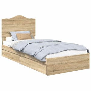 vidaXL Lit de Rangement Chêne Sonoma 100 x 200 cm Bois d'ingénierie