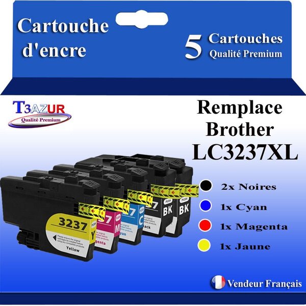 T3AZUR Lot de 5 Cartouches compatibles avec Brother LC3237 XL pour Brother MFC-J5945DW  MFC-J6945DW