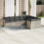 vidaXL Salon de jardin 9 Pièces avec coussins gris clair résine tressée