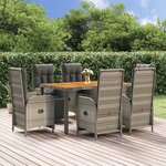 vidaXL Ensemble à manger jardin et coussins 7 Pièces gris rotin